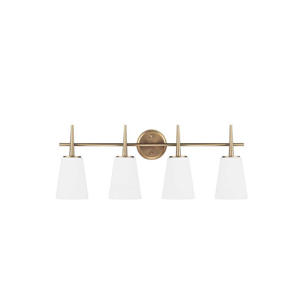 Generation Lighting Driscoll Contemporary 4-Light Led Indoor Dimmable Bath Vanity Wall Sconce In Satin Brass Gold Finish With Cased Opal Etched Glass